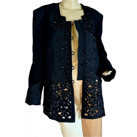 MOSHITA COUTURE BLACK CUT-OUT DESIGN BLAZER WITH RHINESTONE ACCENTS (18) - Picture 8 of 15